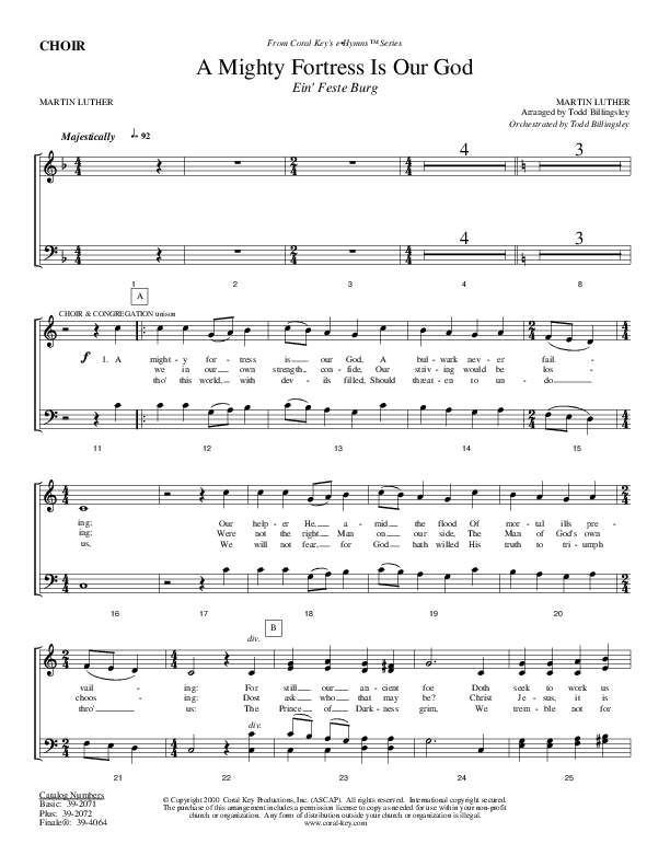 A Mighty Fortress Is Our God Choir Sheet (Todd Billingsley)