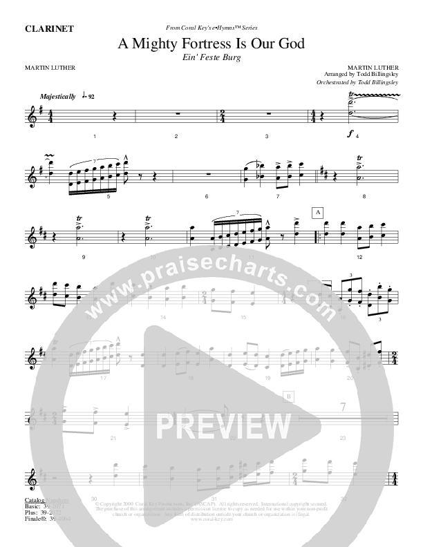 A Mighty Fortress Is Our God Clarinet (Todd Billingsley)