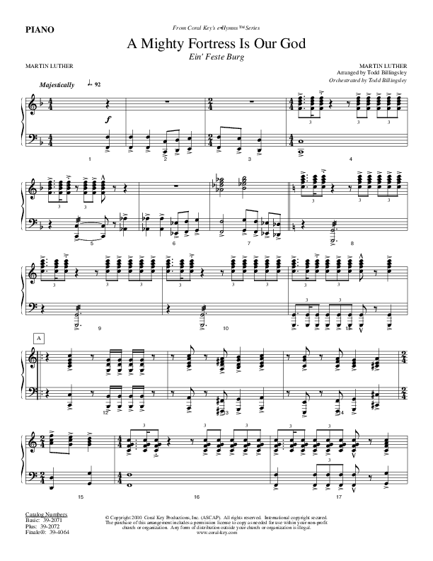 A Mighty Fortress Is Our God Piano Sheet (Todd Billingsley)
