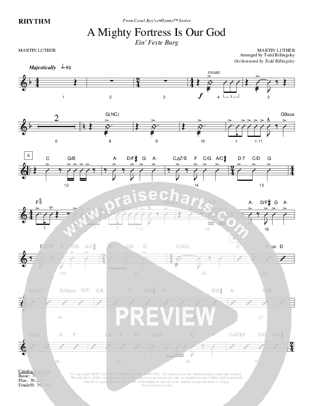 A Mighty Fortress Is Our God Rhythm Chart (Todd Billingsley)