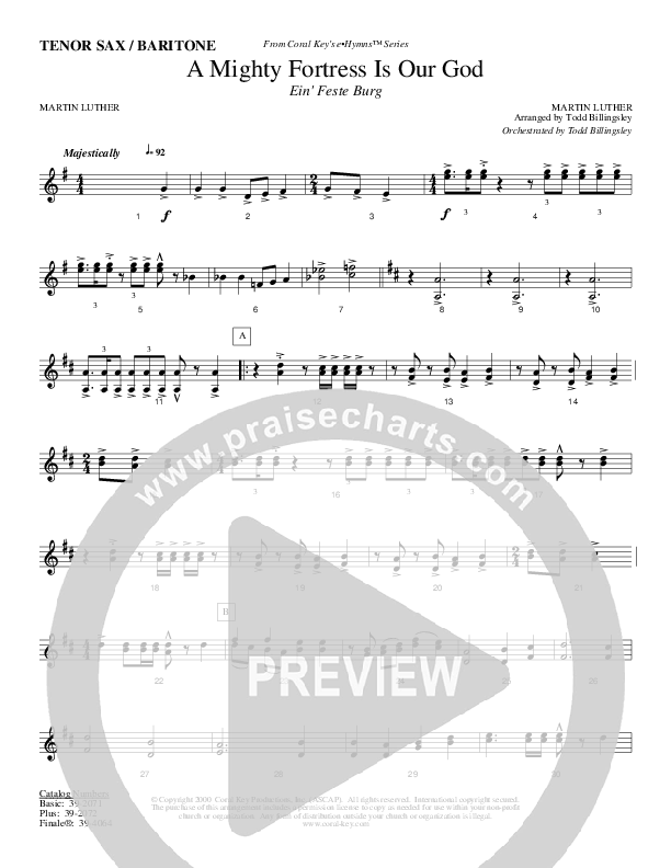 A Mighty Fortress Is Our God Tenor Sax/Baritone T.C. (Todd Billingsley)