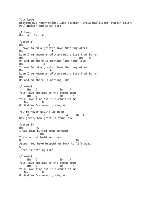 Your Love (Live) Chords & Lyrics (Bright City)