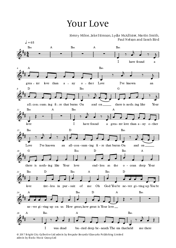 Your Love (Live) Lead Sheet (Bright City)
