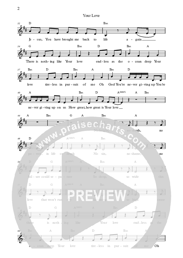 Your Love (Live) Lead Sheet (Bright City)