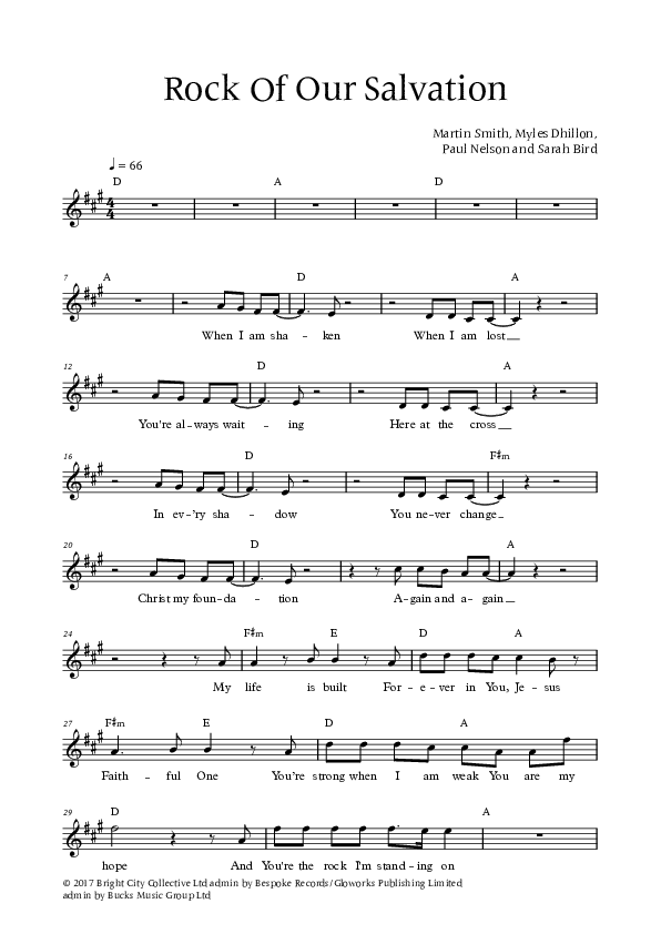 Rock Of Our Salvation (Live) Lead Sheet (Bright City)