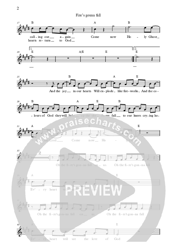 Fire's Gonna Fall (Live) Lead Sheet (Bright City)