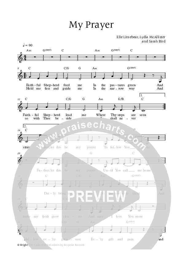 My Prayer (Live) Lead Sheet (Bright City)