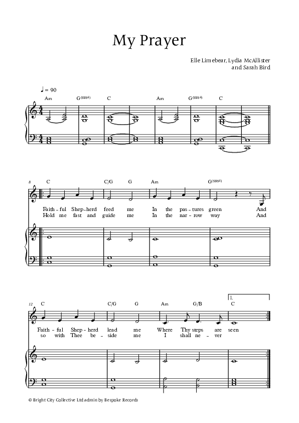 My Prayer (Live) Piano/Vocal (Bright City)