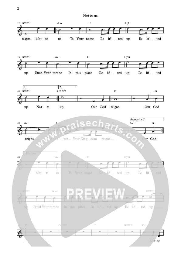 Not To Us (Live) Lead Sheet (Bright City)
