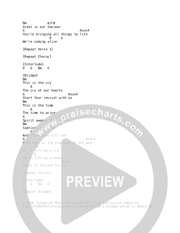 Sing Hosanna (Live) Chord Chart (Bright City)