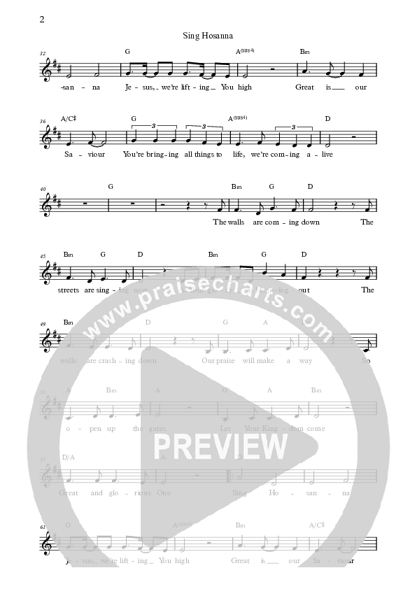 Sing Hosanna (Live) Lead Sheet (Bright City)