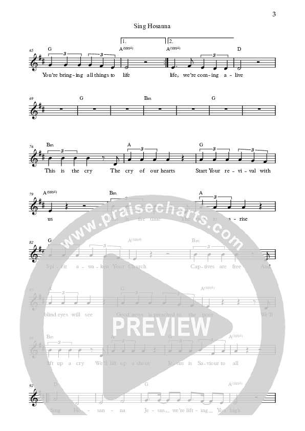 Sing Hosanna (Live) Lead Sheet (Bright City)