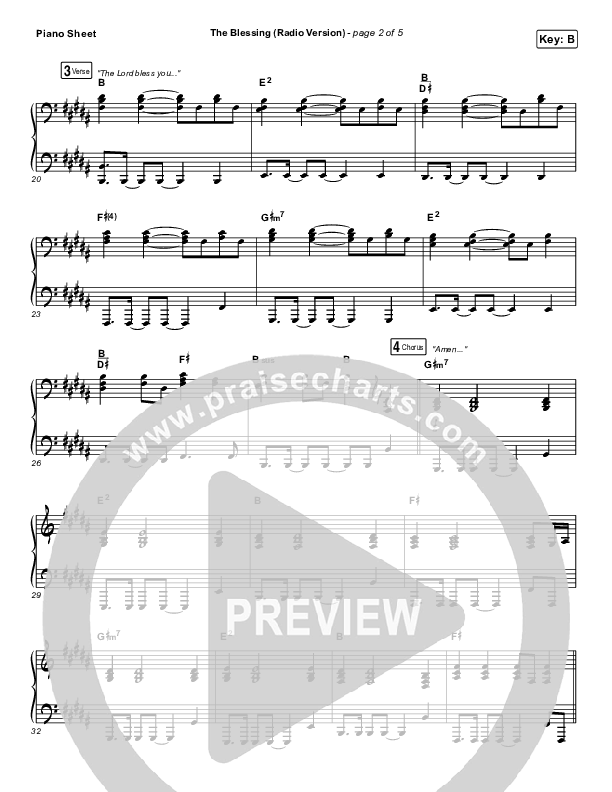 The Blessing (Radio) Piano Sheet (Kari Jobe / Cody Carnes)