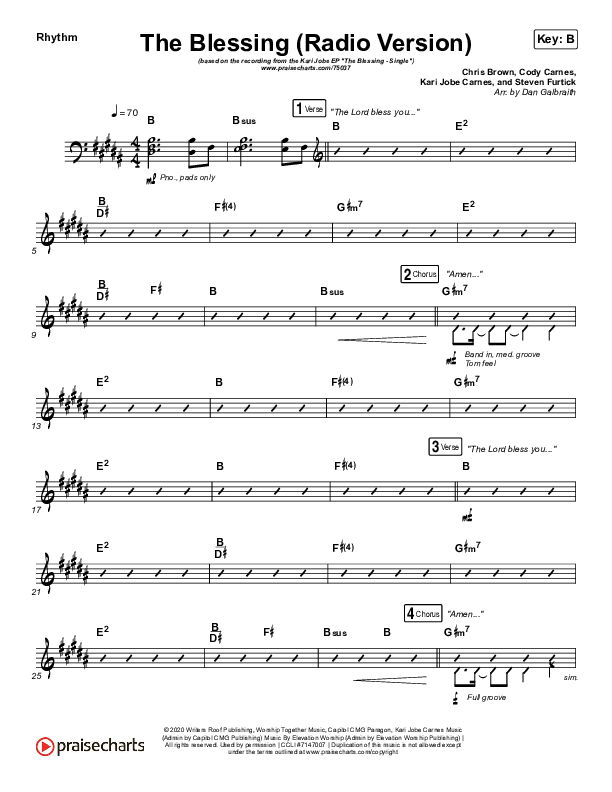 The Blessing (Radio) Rhythm Chart (Kari Jobe / Cody Carnes)