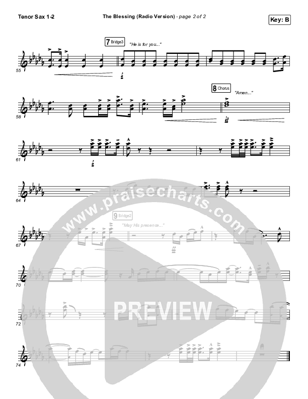 The Blessing (Radio) Tenor Sax 1/2 (Kari Jobe / Cody Carnes)