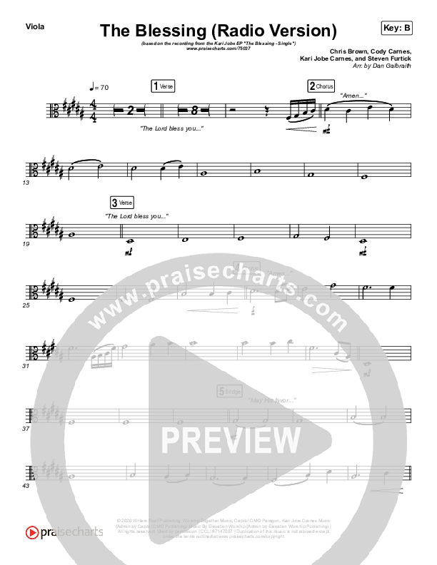 The Blessing (Radio) Viola (Kari Jobe / Cody Carnes)