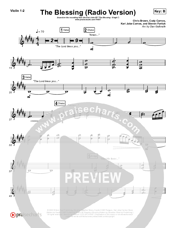 The Blessing (Radio) Violin 1/2 (Kari Jobe / Cody Carnes)