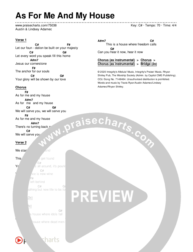 As For Me And My House Chords & Lyrics (Austin & Lindsey Adamec)