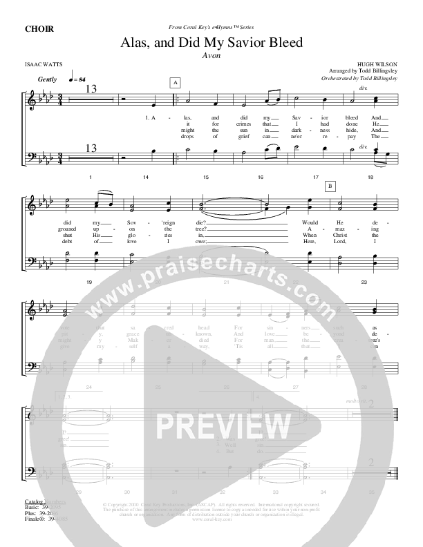 Alas And Did My Savior Bleed Choir Sheet (Todd Billingsley)
