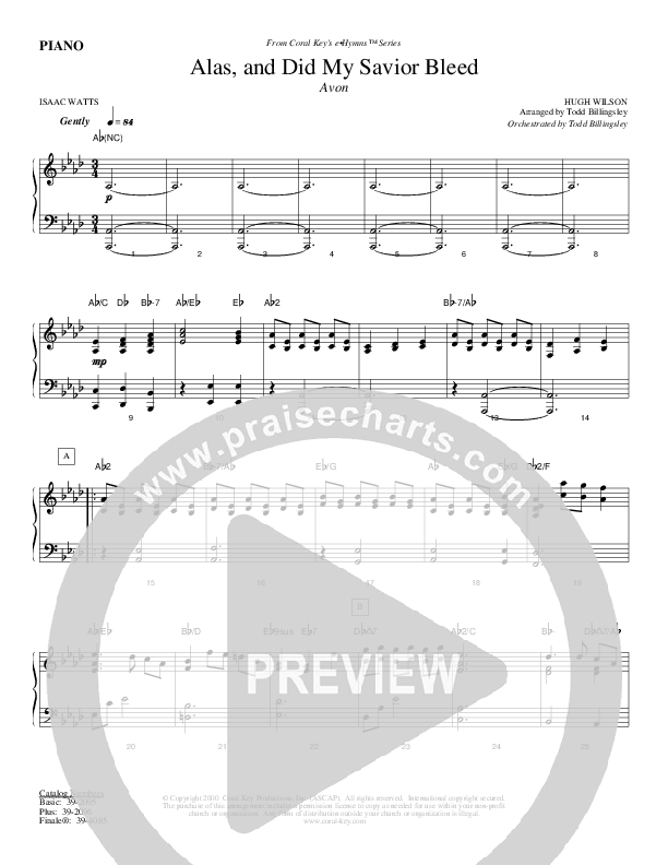 Alas And Did My Savior Bleed Piano Sheet (Todd Billingsley)