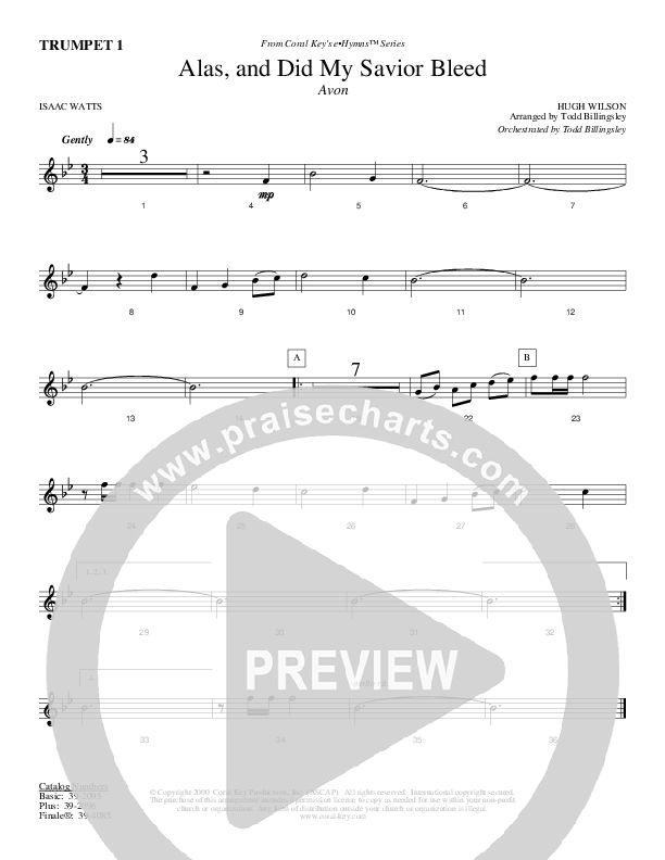 Alas And Did My Savior Bleed Trumpet 1 (Todd Billingsley)