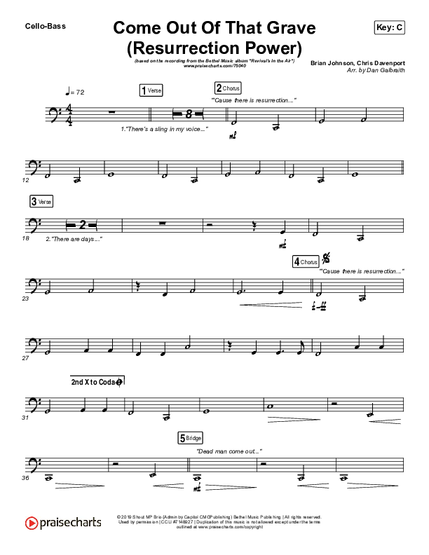 Come Out Of That Grave (Resurrection Power) (Live) Cello/Bass (Bethel Music / Brandon Lake)