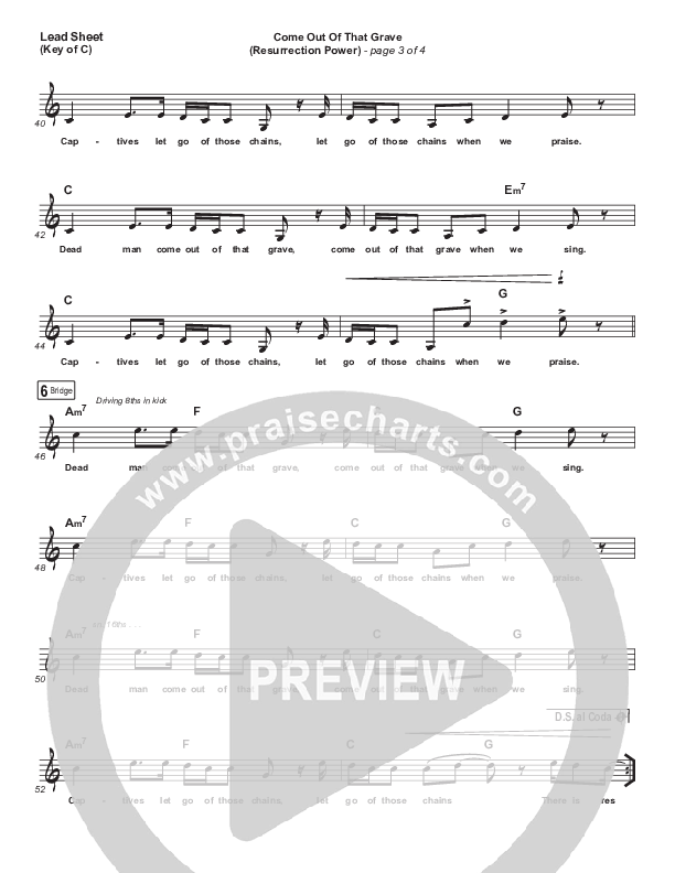 Come Out Of That Grave (Resurrection Power) (Live) Lead Sheet (Melody) (Bethel Music / Brandon Lake)