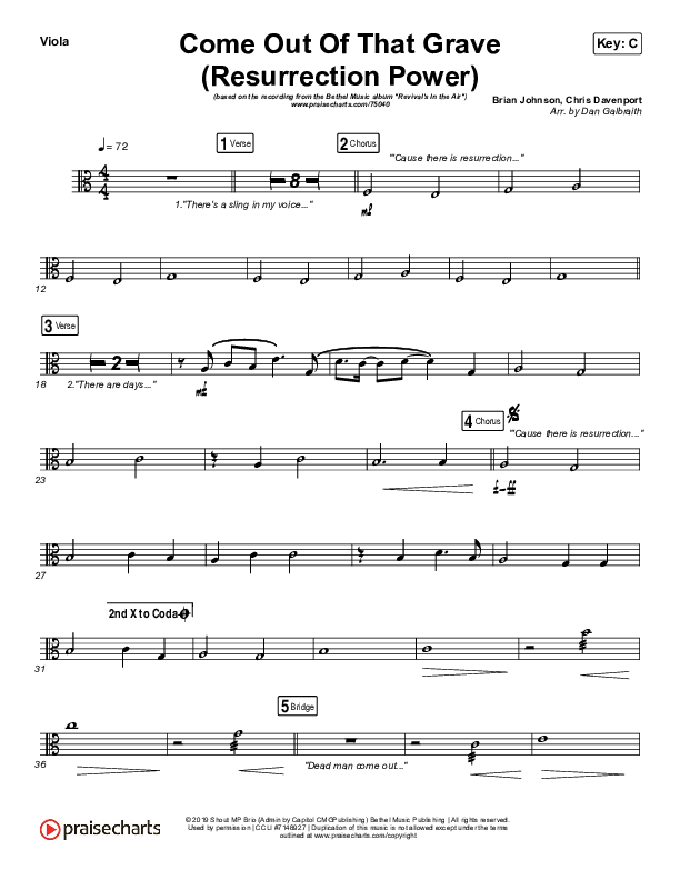 Come Out Of That Grave (Resurrection Power) (Live) Viola (Bethel Music / Brandon Lake)
