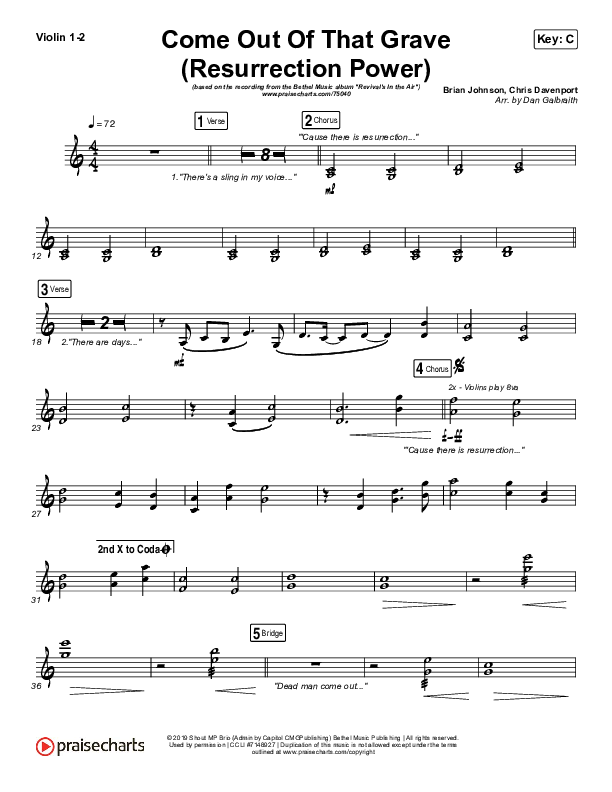 Come Out Of That Grave (Resurrection Power) (Live) Violin 1/2 (Bethel Music / Brandon Lake)