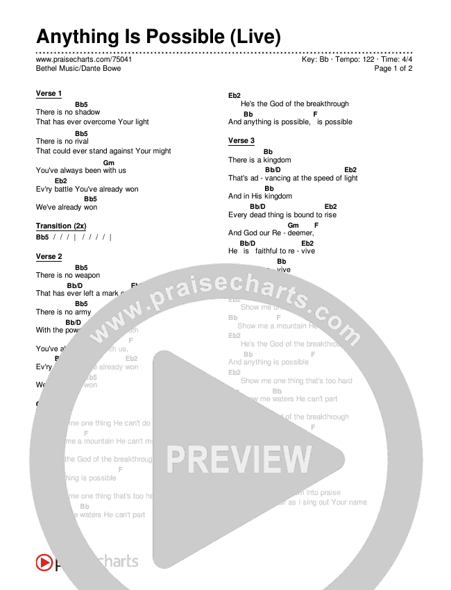 Anything Is Possible (Live) Chords & Lyrics (Bethel Music / Dante Bowe)