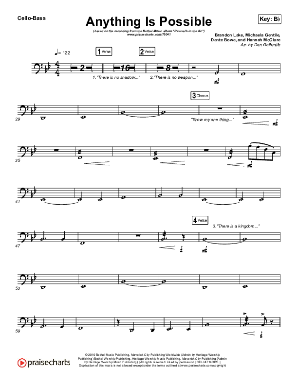 Anything Is Possible (Live) Cello/Bass (Bethel Music / Dante Bowe)