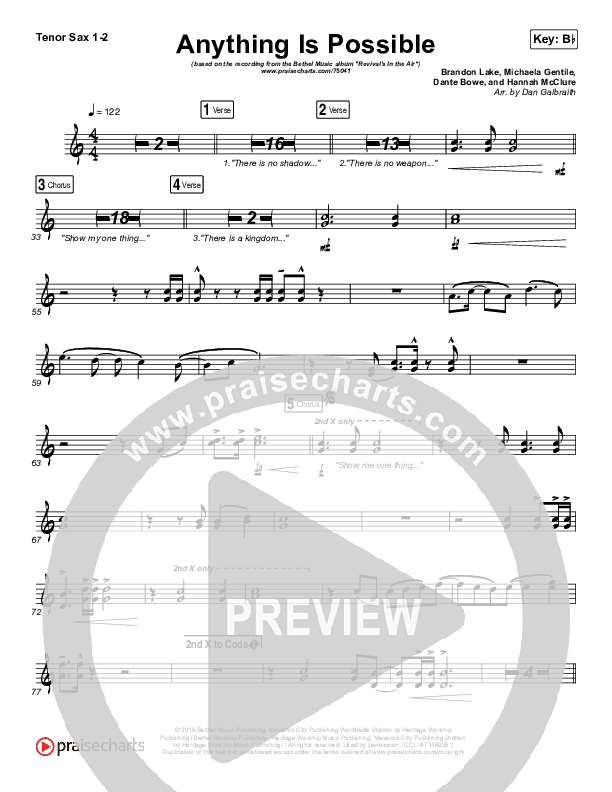 Anything Is Possible (Live) Tenor Sax 1/2 (Bethel Music / Dante Bowe)