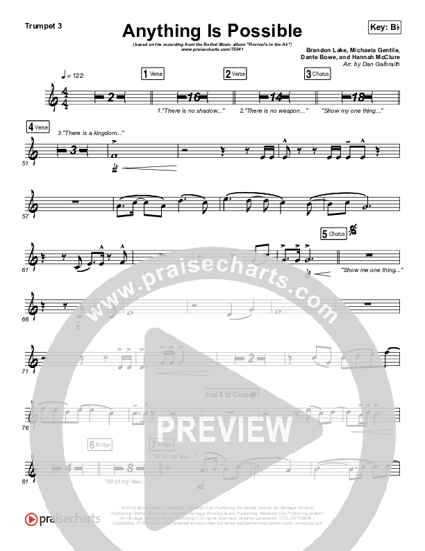 Anything Is Possible (Live) Trumpet 3 (Bethel Music / Dante Bowe)