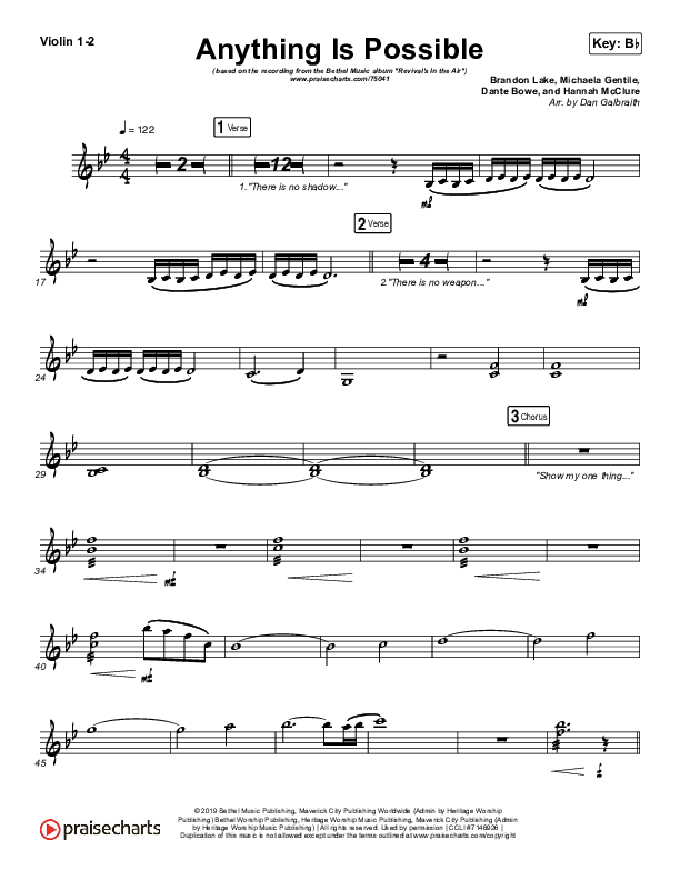 Anything Is Possible (Live) Violin 1/2 (Bethel Music / Dante Bowe)