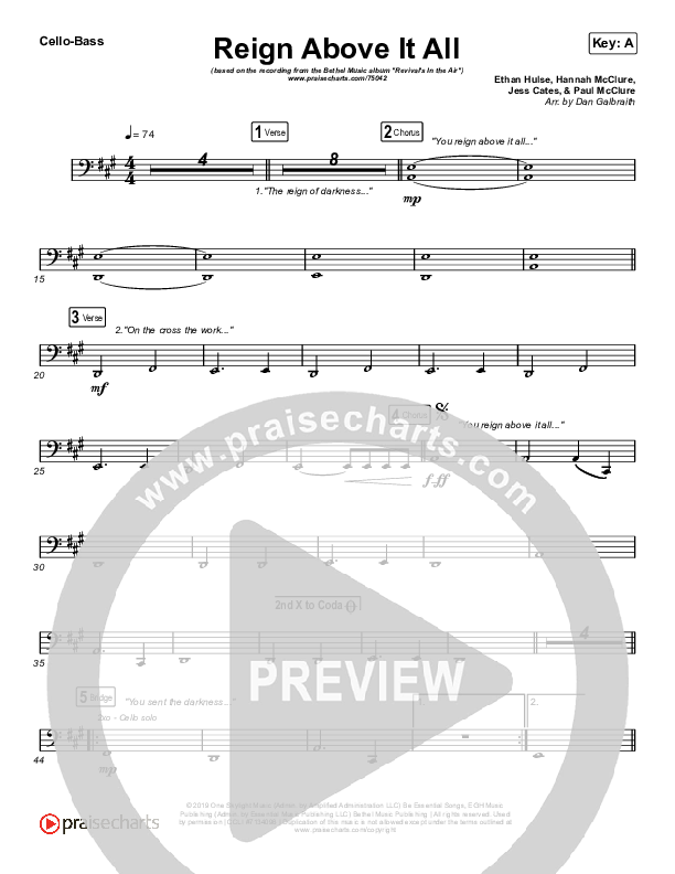 Reign Above It All (Live) Cello/Bass (Bethel Music / Paul McClure)