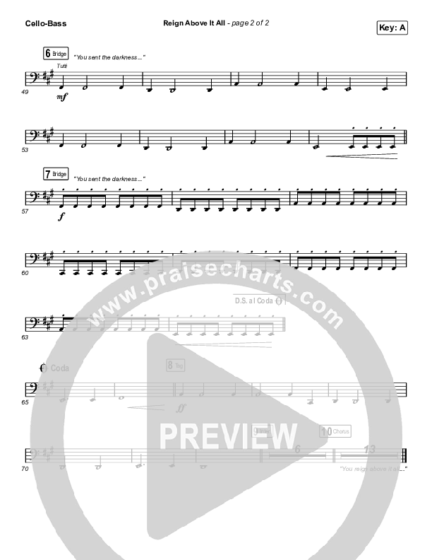 Reign Above It All (Live) Cello/Bass (Bethel Music / Paul McClure)