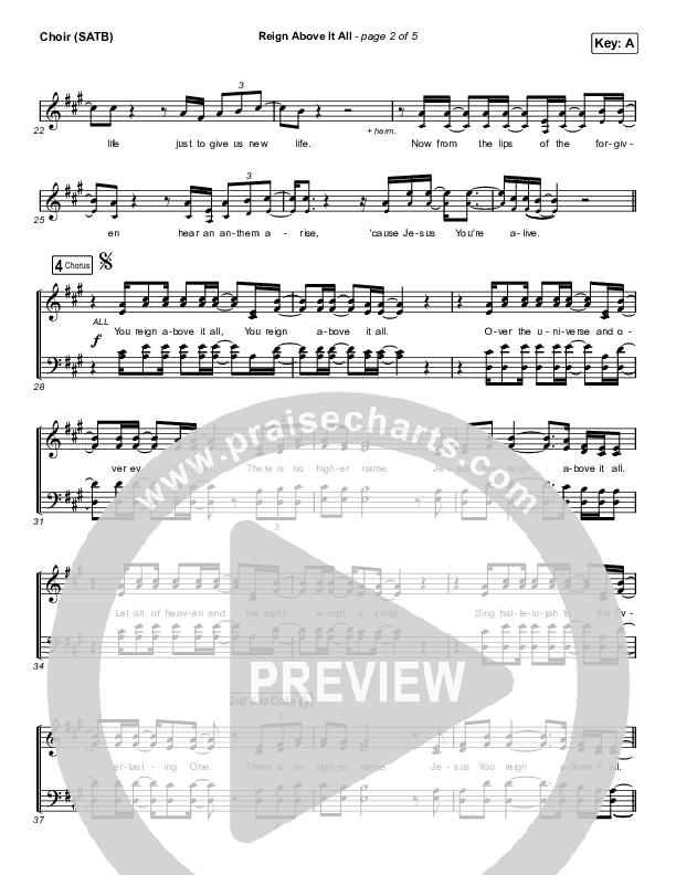 Reign Above It All (Live) Choir Sheet (SATB) (Bethel Music / Paul McClure)