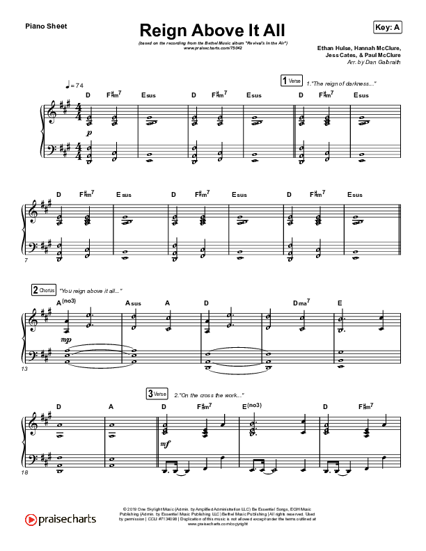 Reign Above It All (Live) Piano Sheet (Bethel Music / Paul McClure)