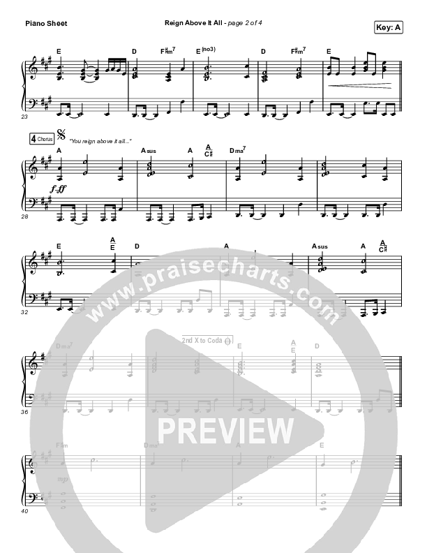 Reign Above It All (Live) Piano Sheet (Bethel Music / Paul McClure)