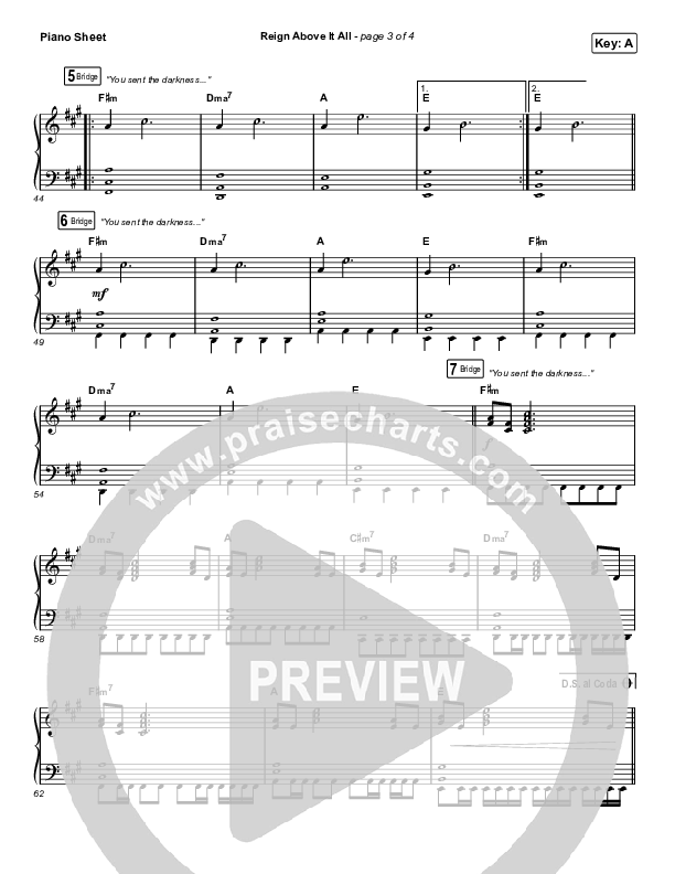 Reign Above It All (Live) Piano Sheet (Bethel Music / Paul McClure)