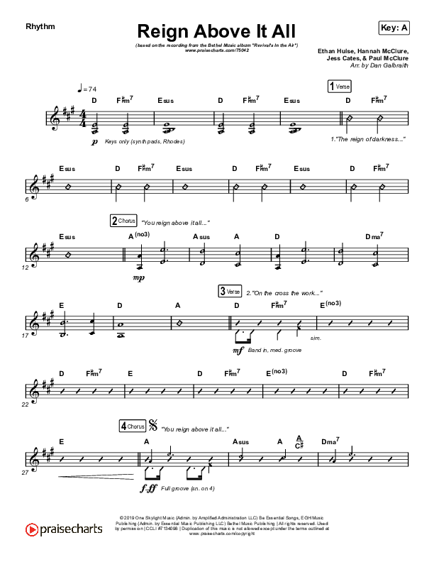 Reign Above It All (Live) Rhythm Chart (Bethel Music / Paul McClure)