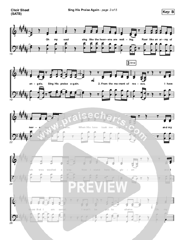 Sing His Praise Again (Oh My Soul) (Live) Choir Sheet (SATB) (Bethel Music / Jenn Johnson)
