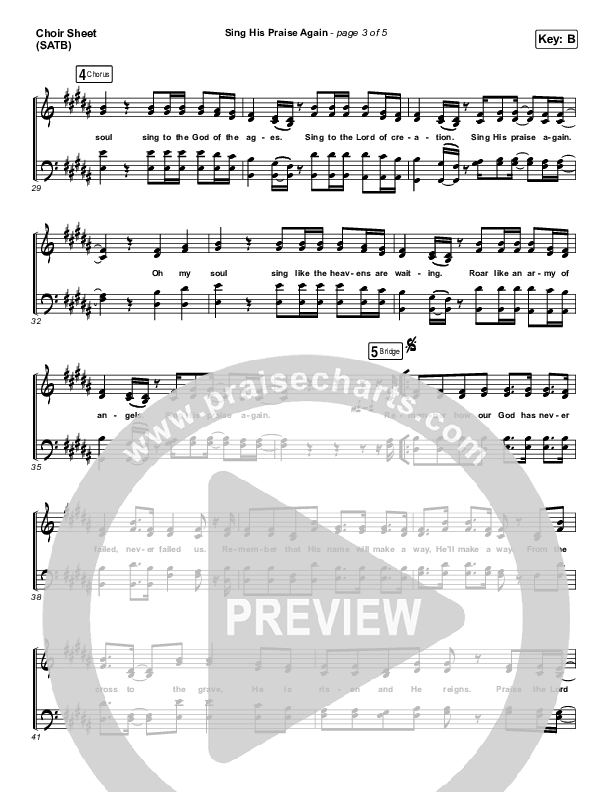 Sing His Praise Again (Oh My Soul) (Live) Choir Sheet (SATB) (Bethel Music / Jenn Johnson)