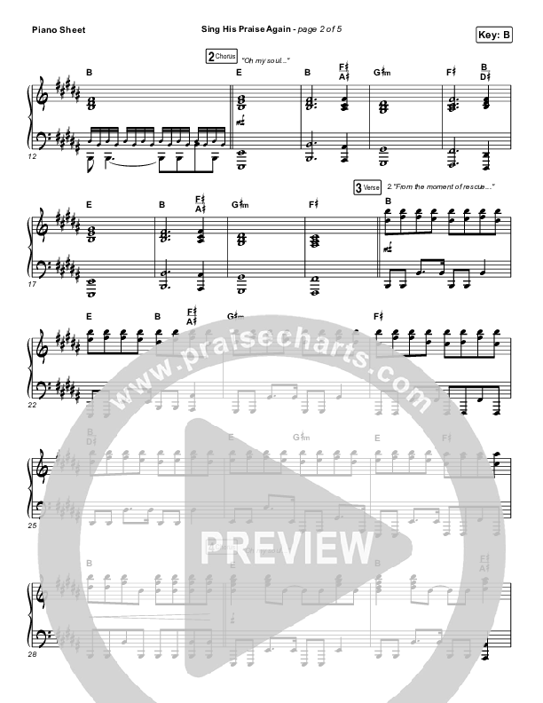 Sing His Praise Again (Oh My Soul) (Live) Piano Sheet (Bethel Music / Jenn Johnson)