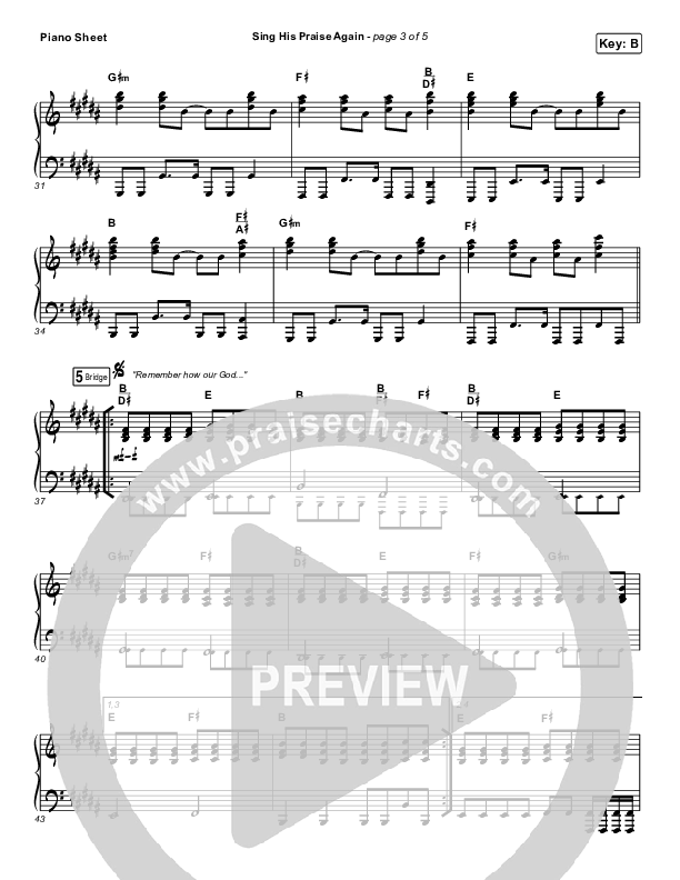 Sing His Praise Again (Oh My Soul) (Live) Piano Sheet (Bethel Music / Jenn Johnson)