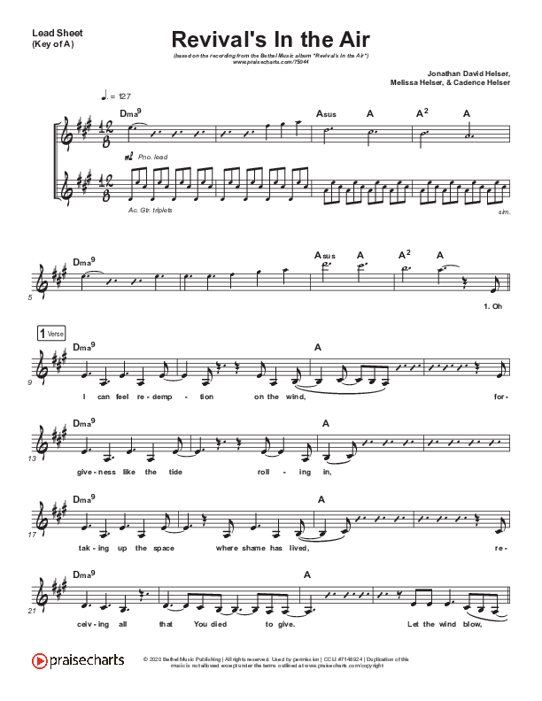 Revival's In The Air (Live) Lead Sheet (Melody) (Bethel Music / Melissa Helser)