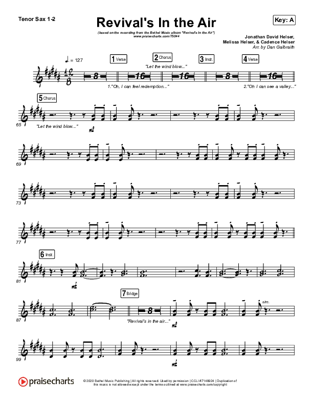 Revival's In The Air (Live) Tenor Sax 1/2 (Bethel Music / Melissa Helser)