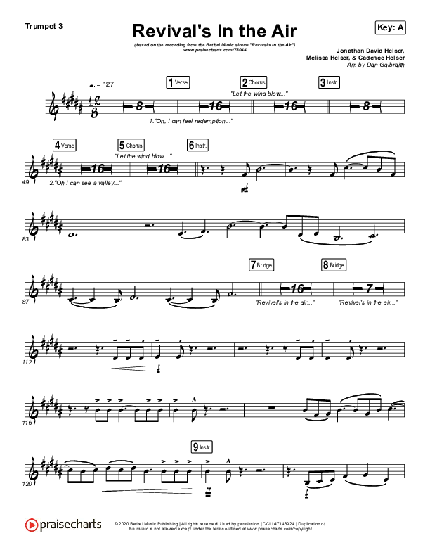 Revival's In The Air (Live) Trumpet 3 (Bethel Music / Melissa Helser)