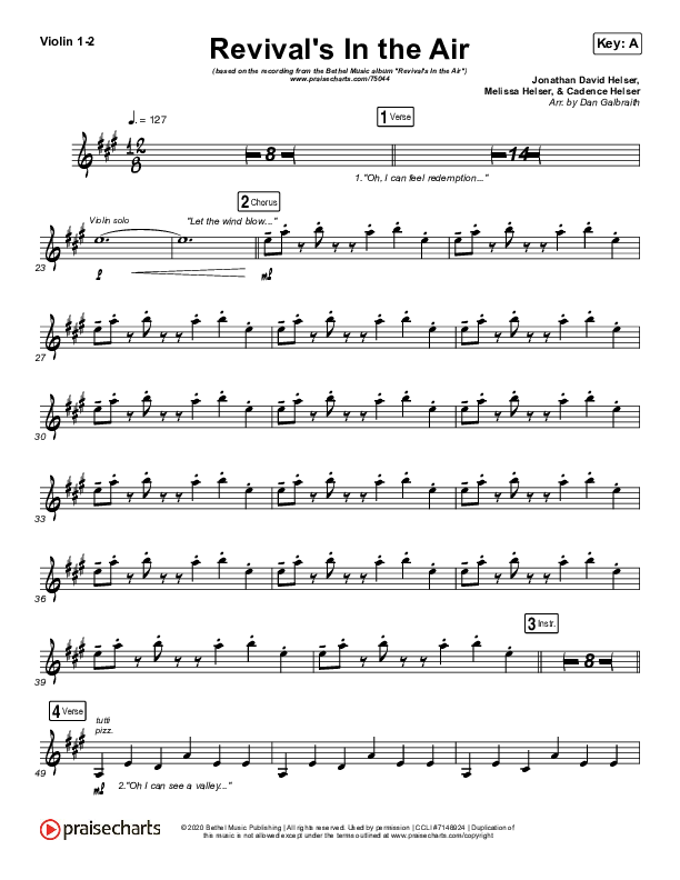 Revival's In The Air (Live) Violin 1/2 (Bethel Music / Melissa Helser)