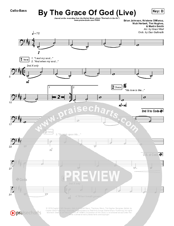 By The Grace Of God (Live) Cello/Bass (Bethel Music / Brian Johnson / Jenn Johnson)